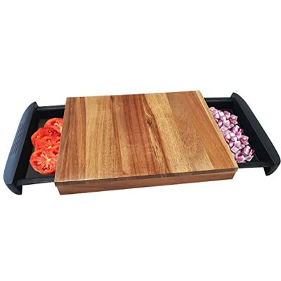 Bergner Natuurlijke snijplank voor de keuken, van acaciahout, met uitneembare laden voor afval, praktische keukenhulp, gemakkelijk te reinigen en op te bergen Bergner Natuurlijke snijplank voor de keuken, van acaciahout, met uitneembare laden voor afval, praktische keukenhulp, gemakkelijk te reinigen en op te bergen