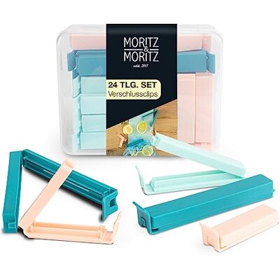 Moritz & Moritz 24 x voedseltang voor diepvrieszakken, zaksluiting voor het bewaren van levensmiddelen in een transparante doos, 3 kleuren (kleurrijk) Moritz & Moritz 24 x voedseltang voor diepvrieszakken, zaksluiting voor het bewaren van levensmiddelen in een transparante doos, 3 kleuren (kleurrijk)