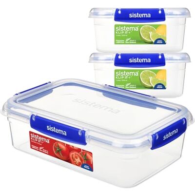 Sistema KLIP IT PLUS Lekvrije voedselopslagcontainers 2 x 1L & 2,2 l LuchtdichtStapelbare & Nestbare Maaltijdbereidingscontainers met Deksels Schoollunchdozen BPA-vrij 3 stuks Sistema KLIP IT PLUS Lekvrije voedselopslagcontainers 2 x 1L & 2,2 l LuchtdichtStapelbare & Nestbare Maaltijdbereidingscontainers met Deksels Schoollunchdozen BPA-vrij 3 stuks
