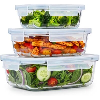 alpina Vershoudbakjes 3-Delig Diepvriesbakjes met Deksel Meal Prep Bakjes van Glas Oven, Vriezer, Magnetron en Vaatwasser Bestendig 370, 640 en 1050 ml alpina Vershoudbakjes 3-Delig Diepvriesbakjes met Deksel Meal Prep Bakjes van Glas Oven, Vriezer, Magnetron en Vaatwasser Bestendig 370, 640 en 1050 ml