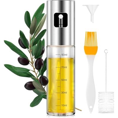 PORTENTUM Oliesproeier van roestvrij staal en glas, 100 ml, geschikt voor luchtfriteuse en multifunctioneel, lekvrije kookolie, oliedispenser met dispenser, friteuse-accessoires zonder olie PORTENTUM Oliesproeier van roestvrij staal en glas, 100 ml, geschikt voor luchtfriteuse en multifunctioneel, lekvrije kookolie, oliedispenser met dispenser, friteuse-accessoires zonder olie
