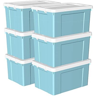 Cetomo Opbergdozen, 90L x 6, plastic opbergdoos met deksels, organiserende container met veilige sluitgespen, stapelbaar, nestbaar, draagtas voor thuiskantoorkleding, 90L-6Pack, blauw Cetomo Opbergdozen, 90L x 6, plastic opbergdoos met deksels, organiserende container met veilige sluitgespen, stapelbaar, nestbaar, draagtas voor thuiskantoorkleding, 90L-6Pack, blauw