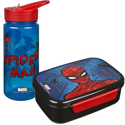 Scooli Spider Man kinderservies set bestaande uit broodtrommel en drinkfles ideaal voor school of kleuterschool vanaf 4 jaar gemaakt van kunststof BPA vrij Scooli Spider Man kinderservies set bestaande uit broodtrommel en drinkfles ideaal voor school of kleuterschool vanaf 4 jaar gemaakt van kunststof BPA vrij