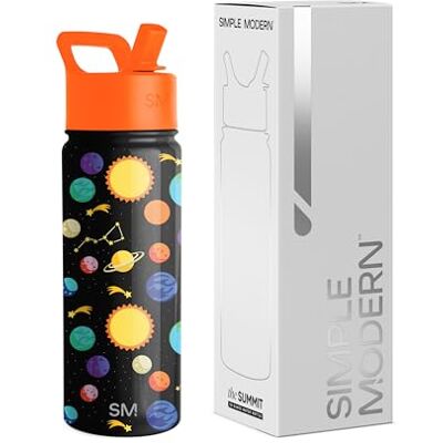 Simple Modern Summit Collection Waterfles met rietje, thermobeker van roestvrij staal, geïsoleerd, herbruikbaar, voor jongens en meisjes en school, 530 ml, zonne-systeem Simple Modern Summit Collection Waterfles met rietje, thermobeker van roestvrij staal, geïsoleerd, herbruikbaar, voor jongens en meisjes en school, 530 ml, zonne-systeem