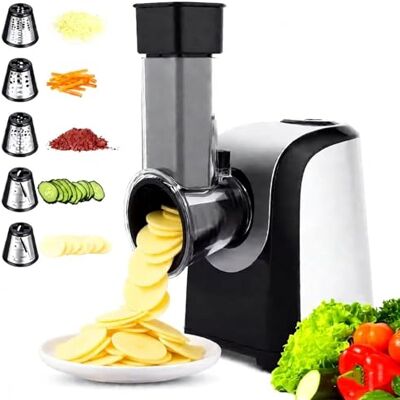 COOCHEER Elektrische groenteschaaf, 150 W, professioneel, 5-in-1 multirasp met 5 snijtrommels, groentesnijder voor fruit, groenten, kaas, vaatwasmachinebestendig COOCHEER Elektrische groenteschaaf, 150 W, professioneel, 5-in-1 multirasp met 5 snijtrommels, groentesnijder voor fruit, groenten, kaas, vaatwasmachinebestendig