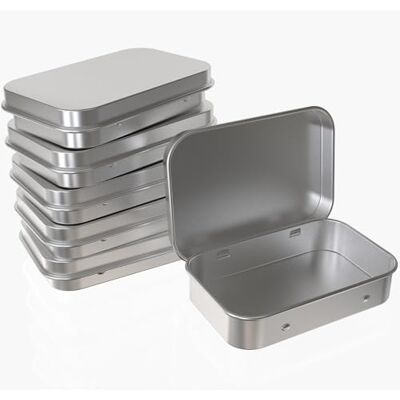 Hulless 6 stuks metalen scharnierende blikken doos container mini draagbare kleine opslag container kit met deksel voor thuis opslag 3,7x2,3x0,8 inch, zilver Hulless 6 stuks metalen scharnierende blikken doos container mini draagbare kleine opslag container kit met deksel voor thuis opslag 3,7x2,3x0,8 inch, zilver