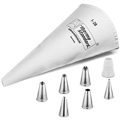 Thermohauser Herbruikbare spuitzak set van katoen STANDARD, 8-delig. (spuitzak, adapter, 6 spuitmonden), wit Thermohauser Herbruikbare spuitzak set van katoen STANDARD, 8-delig. (spuitzak, adapter, 6 spuitmonden), wit