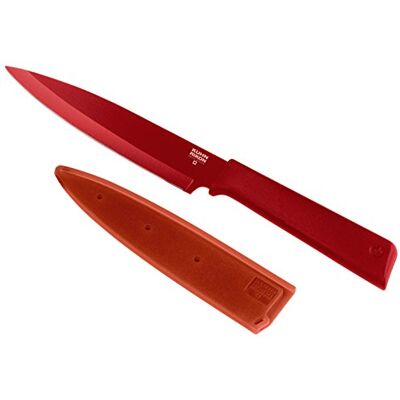 KUHN RIKON COLORI+ universeel mes, recht lemmet met lemmetbescherming, anti-aanbaklaag, roestvrij staal, 23 cm, rood KUHN RIKON COLORI+ universeel mes, recht lemmet met lemmetbescherming, anti-aanbaklaag, roestvrij staal, 23 cm, rood