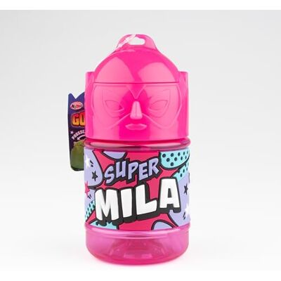 SUPER GOURDE Gepersonaliseerde kinderfles, waterfles met rietje, Super Mila SUPER GOURDE Gepersonaliseerde kinderfles, waterfles met rietje, Super Mila