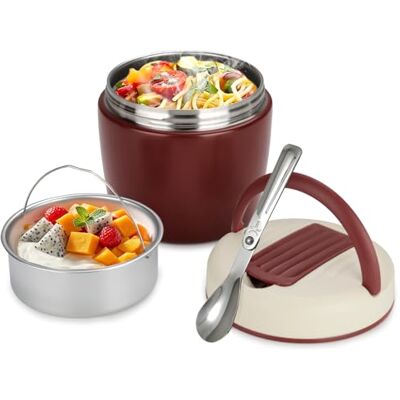 Romon Thermoskan voor levensmiddelen, 1200 ml, thermo-lunchbox voor warme levensmiddelen, thermoskan voor babyvoeding, roestvrij staal, geïsoleerde blikjes met opvouwbare lepel, soep, noedels Romon Thermoskan voor levensmiddelen, 1200 ml, thermo-lunchbox voor warme levensmiddelen, thermoskan voor babyvoeding, roestvrij staal, geïsoleerde blikjes met opvouwbare lepel, soep, noedels