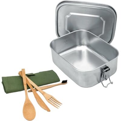 NERTHUS FIH 1653 – roestvrijstalen broodtrommel 800 ml + bamboe bestekset met etui, lekvrij, herbruikbaar en duurzaam, ideaal voor werk, school, reizen en picknick NERTHUS FIH 1653 – roestvrijstalen broodtrommel 800 ml + bamboe bestekset met etui, lekvrij, herbruikbaar en duurzaam, ideaal voor werk, school, reizen en picknick