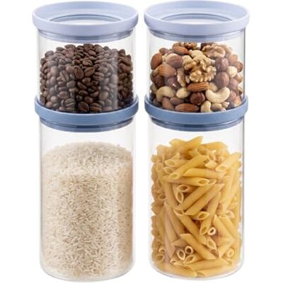 Amig Set van 4 Hermetische Glazen Potten 2x500ml, 2x1000ml Keukencontainers voor Droge Voeding Modulaire en Stapelbare Systeem Organiseer pasta, rijst, noten Mod. ORU Amig Set van 4 Hermetische Glazen Potten 2x500ml, 2x1000ml Keukencontainers voor Droge Voeding Modulaire en Stapelbare Systeem Organiseer pasta, rijst, noten Mod. ORU