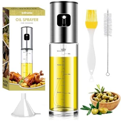 edihome , Oil Spray Bottle, Oliespray, Keukensproeier, Roestvrij Staal en Glas, 100 ml, Druppelstop, Accessoires voor Air Fryer, Dispenser, Bus edihome , Oil Spray Bottle, Oliespray, Keukensproeier, Roestvrij Staal en Glas, 100 ml, Druppelstop, Accessoires voor Air Fryer, Dispenser, Bus