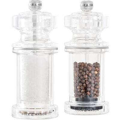 Cole & Mason 605 Zout- en pepermolenset, Precisie+/keramische mechanismen, verstelbare zout- en pepermolens, acryl, 144mm, koken/kruiden, levenslange garantie voor mechanisme, H233074 Navulbare kruidenmolen, precisie slijpmechanisme, premium kruiden vul Cole & Mason 605 Zout- en pepermolenset, Precisie+/keramische mechanismen, verstelbare zout- en pepermolens, acryl, 144mm, koken/kruiden, levenslange garantie voor mechanisme, H233074 Navulbare kruidenmolen, precisie slijpmechanisme, premium kruiden vul