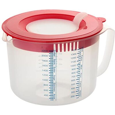 Dr. Oetker Meet- en mengbeker 2,2 L, maatbeker met verschillende meetschalen, roerbeker met spatbescherming, beker van hoogwaardig kunststof (kleur: rood/transparant), hoeveelheid: 1 stuk Dr. Oetker Meet- en mengbeker 2,2 L, maatbeker met verschillende meetschalen, roerbeker met spatbescherming, beker van hoogwaardig kunststof (kleur: rood/transparant), hoeveelheid: 1 stuk