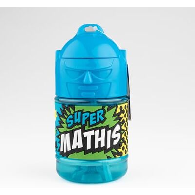 SUPER GOURDE Gepersonaliseerde kinderfles, waterfles met rietje, Super Mathis SUPER GOURDE Gepersonaliseerde kinderfles, waterfles met rietje, Super Mathis