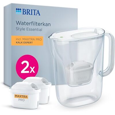 Brita waterfilterkan Style Essential Wit (2,4L) incl. 2x MAXTRA PRO Kalk Expert filters speciaal voor hard water vermindert o.a. kalk en chloor past in koelkastdeur, met LED-vervangingsindicator Brita waterfilterkan Style Essential Wit (2,4L) incl. 2x MAXTRA PRO Kalk Expert filters speciaal voor hard water vermindert o.a. kalk en chloor past in koelkastdeur, met LED-vervangingsindicator