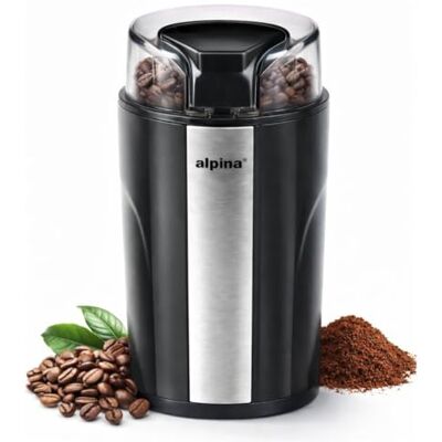 alpina Elektrische Koffiemolen 200W Coffee Grinder voor 70g Koffiebonen Bonenmaler met RVS Messen Maler met Veiligheidsslot Zwart alpina Elektrische Koffiemolen 200W Coffee Grinder voor 70g Koffiebonen Bonenmaler met RVS Messen Maler met Veiligheidsslot Zwart