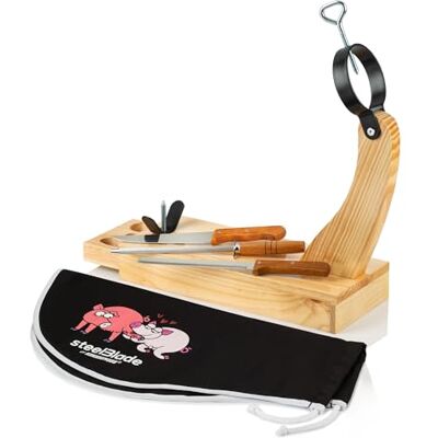 Steelblade Hamhouder Granada met lade + hamafdekking Kukuxumusu + hammes + Chaira + hulpmes hamhouder Made in Spanje Steelblade Hamhouder Granada met lade + hamafdekking Kukuxumusu + hammes + Chaira + hulpmes hamhouder Made in Spanje