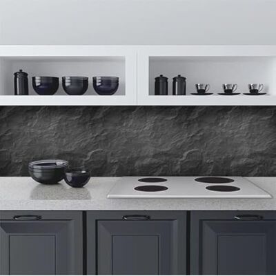 CREARREDA Keuken achterwand Muursticker Eenvoudig aan te brengen Zwarte Steen 260x60cm 100% Made in Italy, vlamvertragend en waterdicht spatbescherming PVC wastafel CREARREDA Keuken achterwand Muursticker Eenvoudig aan te brengen Zwarte Steen 260x60cm 100% Made in Italy, vlamvertragend en waterdicht spatbescherming PVC wastafel