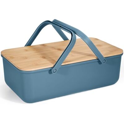 Cheerhom Broodtrommel met deksel van bamboe, kan als snijplank, brood lang bewaren en droog houden, broodtrommel met handvat, eenvoudig te transporteren, 38 x 21 x 13 cm Cheerhom Broodtrommel met deksel van bamboe, kan als snijplank, brood lang bewaren en droog houden, broodtrommel met handvat, eenvoudig te transporteren, 38 x 21 x 13 cm