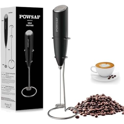 POWSAF Melkschuimer Handheld voor koffie met standaard handschuimer toverstaf, elektrische garde drankmixer mini schuimer voor cappuccino, frappe, matcha, warme chocolademelk, zilver/zwart POWSAF Melkschuimer Handheld voor koffie met standaard handschuimer toverstaf, elektrische garde drankmixer mini schuimer voor cappuccino, frappe, matcha, warme chocolademelk, zilver/zwart