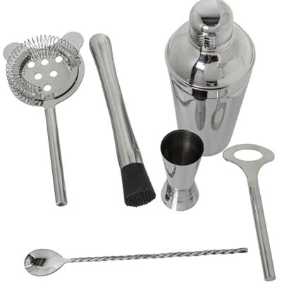 DRW Cocktailset, 6-delig, roestvrij staal, glanzend, lepel, 28 cm, shaker 550 ml DRW Cocktailset, 6-delig, roestvrij staal, glanzend, lepel, 28 cm, shaker 550 ml