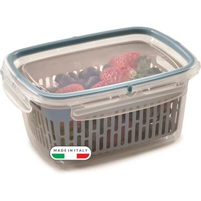 Snips Veggie Lock Rechthoekige voedselcontainers, 1,2 l, afneembare mand, 4 veiligheidssluitingen en vershoudafdichting, 18,4 x 14 x 9 cm, lichtblauw, Made in Italy Snips Veggie Lock Rechthoekige voedselcontainers, 1,2 l, afneembare mand, 4 veiligheidssluitingen en vershoudafdichting, 18,4 x 14 x 9 cm, lichtblauw, Made in Italy