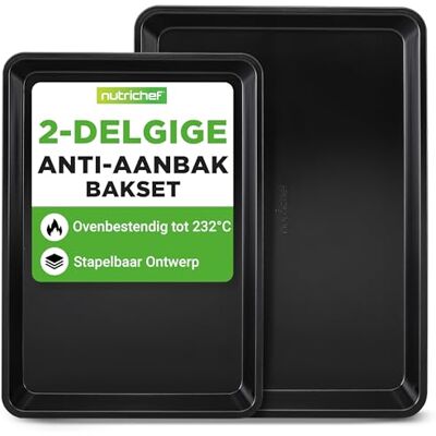 Nutrichef Bakplaat Set Anti-aanbak Koekjesplaat voor de Oven Keuken Bakpan Koolstofstalen Bakvormen Set 2-delige Premium Bakplaten in Grote en Medium Maten Stapelbaar en Duurzaam Zwart Nutrichef Bakplaat Set Anti-aanbak Koekjesplaat voor de Oven Keuken Bakpan Koolstofstalen Bakvormen Set 2-delige Premium Bakplaten in Grote en Medium Maten Stapelbaar en Duurzaam Zwart