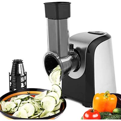 COOCHEER Elektrische groenteschaaf, elektrische rasp met 5 kegelmessen, keuken, groenteschaaf, roestvrij staal, slasnijder, multifunctionele rasp COOCHEER Elektrische groenteschaaf, elektrische rasp met 5 kegelmessen, keuken, groenteschaaf, roestvrij staal, slasnijder, multifunctionele rasp