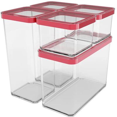 Rotho Loft Set van 5 voorraadpotten met deksel, verschillende maten, voedselveilig plastic (PP) BPA-vrij, transparant/rood, (21.4 x 21.4 x 23.5 cm) Rotho Loft Set van 5 voorraadpotten met deksel, verschillende maten, voedselveilig plastic (PP) BPA-vrij, transparant/rood, (21.4 x 21.4 x 23.5 cm)