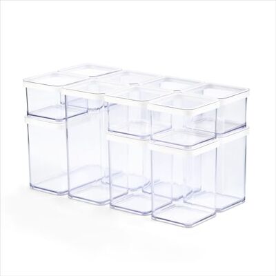Rotho Loft Set voorraadbussen 12-delig, kunststof, transparant/wit, 1x 2,1 l, 3x 1,5l, 3x 1,0 l, 5x 0,5 l Rotho Loft Set voorraadbussen 12-delig, kunststof, transparant/wit, 1x 2,1 l, 3x 1,5l, 3x 1,0 l, 5x 0,5 l