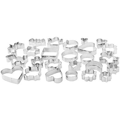 Amazon Basics Uitsteekvormpen, voor koekjes, verschillende vormen, 4 cm tot 9 cm, set van 25 stuks, zilver Amazon Basics Uitsteekvormpen, voor koekjes, verschillende vormen, 4 cm tot 9 cm, set van 25 stuks, zilver
