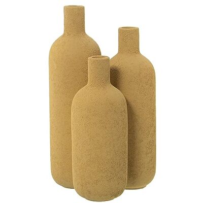 DRW Drievoudige keramische fles in geel, zandtextuur, 16 x 16 x 30 cm DRW Drievoudige keramische fles in geel, zandtextuur, 16 x 16 x 30 cm