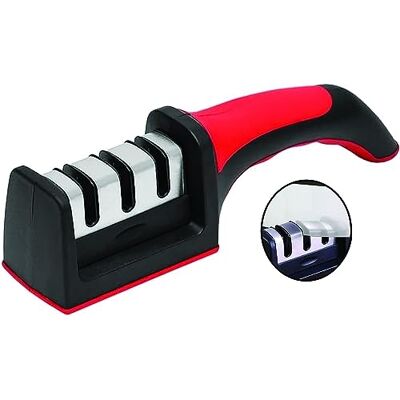PARENCE Easy Sharp 3-fase slijper voor keukenmessen professioneel resultaat/ergonomisch ontwerp keramische steen/hardmetaal/diamant zwart/chroom PARENCE Easy Sharp 3-fase slijper voor keukenmessen professioneel resultaat/ergonomisch ontwerp keramische steen/hardmetaal/diamant zwart/chroom