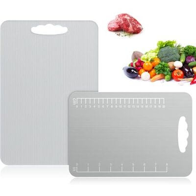 Alyvisun Snijplank van 304 Roestvrij Staal, Dubbelzijdig Ontwerp met Rijststructuur en Glad Oppervlak, Metalen Snijplank voor Vlees, Groenten en Fruit, Gemakkelijk te Reinigen (34 × 23cm+25 × 15cm) Alyvisun Snijplank van 304 Roestvrij Staal, Dubbelzijdig Ontwerp met Rijststructuur en Glad Oppervlak, Metalen Snijplank voor Vlees, Groenten en Fruit, Gemakkelijk te Reinigen (34 × 23cm+25 × 15cm)