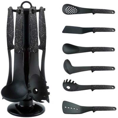 Shally Dogan Kooklepelset, 7 stuks, geschikt voor levensmiddelen, lepel, spatel, opscheplepel, hittebestendig, anti-aanbaklaag, huisaccessoires, antiaanbaklaag (zwart) Shally Dogan Kooklepelset, 7 stuks, geschikt voor levensmiddelen, lepel, spatel, opscheplepel, hittebestendig, anti-aanbaklaag, huisaccessoires, antiaanbaklaag (zwart)