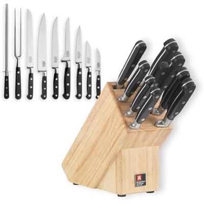 RICHARDSON SHEFFIELD V Sabatier Messenblok met messenset, 10-delig, scherp mes, chroom-molybdeen-vanadium-staal, massief houten blok, hoogwaardig en mooi design RICHARDSON SHEFFIELD V Sabatier Messenblok met messenset, 10-delig, scherp mes, chroom-molybdeen-vanadium-staal, massief houten blok, hoogwaardig en mooi design