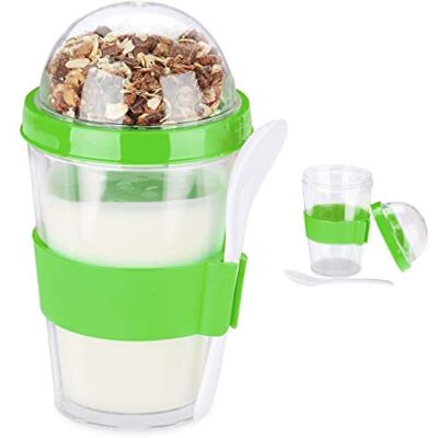 Relaxdays Set van 2 glazen voor ontbijtgranen, yoghurt, ontbijtgranen om mee te nemen, inclusief lepel, 400 ml, hoogte 16 x 8 cm, groen, 1 stuk Relaxdays Set van 2 glazen voor ontbijtgranen, yoghurt, ontbijtgranen om mee te nemen, inclusief lepel, 400 ml, hoogte 16 x 8 cm, groen, 1 stuk