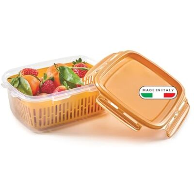 Snips Veggie Lock Rechthoekige voedselcontainers, 1,8 l, afneembare mand, 4 veiligheidssluitingen en vershoudafdichting, 22,5 x 17,7 x 9 cm, mosterd, Made in Italy Snips Veggie Lock Rechthoekige voedselcontainers, 1,8 l, afneembare mand, 4 veiligheidssluitingen en vershoudafdichting, 22,5 x 17,7 x 9 cm, mosterd, Made in Italy