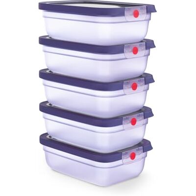 Emsa oneClick, Food Storage Container, One-Click System, Food Fresh 2x Longer, 100% Leak-Proof, Made in Germany, Violet, 5-Piece Meal Prep Set 5x 1,2 L / 40,6 fl oz, N1231300 Emsa oneClick, Food Storage Container, One-Click System, Food Fresh 2x Longer, 100% Leak-Proof, Made in Germany, Violet, 5-Piece Meal Prep Set 5x 1,2 L / 40,6 fl oz, N1231300