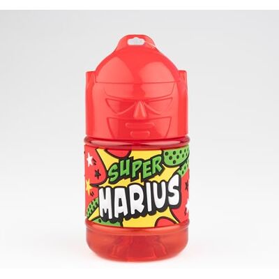 SUPER GOURDE Gepersonaliseerde kinderfles, waterfles met rietje, Super Marius SUPER GOURDE Gepersonaliseerde kinderfles, waterfles met rietje, Super Marius