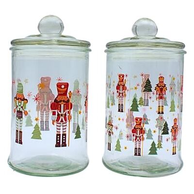 Dekohelden24 Aromadoos, vershouddoos, glazen container met kerstmotief, koekjesdoos met notenkraker motief van glas, H/Ø: 15 x 8 cm, inhoud 300 ml per glas, levering 2 voorraadpotten. Dekohelden24 Aromadoos, vershouddoos, glazen container met kerstmotief, koekjesdoos met notenkraker motief van glas, H/Ø: 15 x 8 cm, inhoud 300 ml per glas, levering 2 voorraadpotten.