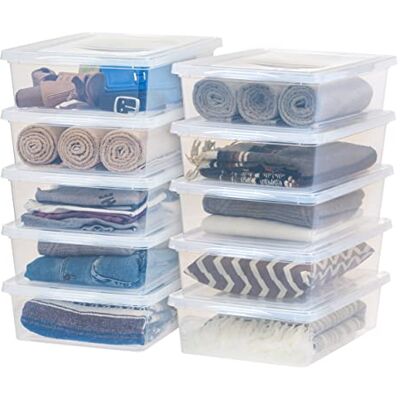 IRIS USA 28 Quart Plastic Opbergbak Tote Organiserende Container met Latching Deksel, Stapelbaar en Nestbaar, Helder, 10 Pack IRIS USA 28 Quart Plastic Opbergbak Tote Organiserende Container met Latching Deksel, Stapelbaar en Nestbaar, Helder, 10 Pack