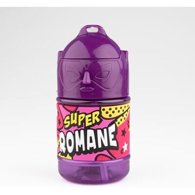 SUPER GOURDE Gepersonaliseerde kinderfles, waterfles met rietje, Super Romane SUPER GOURDE Gepersonaliseerde kinderfles, waterfles met rietje, Super Romane