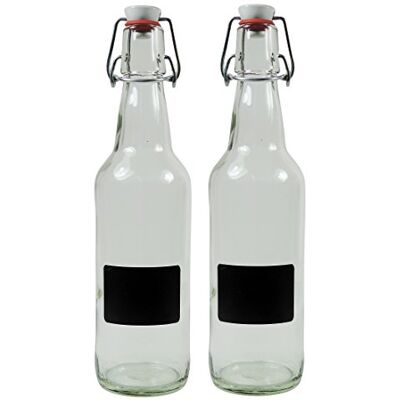mikken 2 x lege glazen fles 500 ml met beugelsluiting van porselein om zelf te vullen, incl. 2 etiketten mikken 2 x lege glazen fles 500 ml met beugelsluiting van porselein om zelf te vullen, incl. 2 etiketten