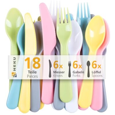 Heku Herbruikbare bestekset 18-delig in pastel, van PP-materiaal, licht en robuust, vaatwasser- en magnetronbestendig Heku Herbruikbare bestekset 18-delig in pastel, van PP-materiaal, licht en robuust, vaatwasser- en magnetronbestendig