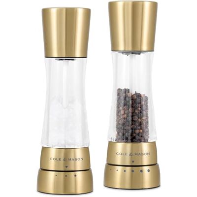 Cole & Mason H332017 Derwent Goud Zout & Pepermolen, Gourmet Precision+, Roestvrij Staal/Acryl, 190mm, Cadeauset, Inclusief 2 x Molens, Levenslange Garantie op Mechanisme Cole & Mason H332017 Derwent Goud Zout & Pepermolen, Gourmet Precision+, Roestvrij Staal/Acryl, 190mm, Cadeauset, Inclusief 2 x Molens, Levenslange Garantie op Mechanisme