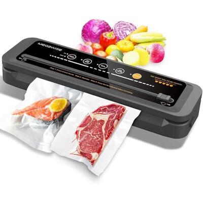 MEGAWISE Vacuümzuiger, 80 kPa zuigkracht, zakken en snijder inbegrepen, compacte one-touch automatische voedselsealer met extern vacuümsysteem, 'Dry' en 'Moist' modus voor alle besparingsbehoeften MEGAWISE Vacuümzuiger, 80 kPa zuigkracht, zakken en snijder inbegrepen, compacte one-touch automatische voedselsealer met extern vacuümsysteem, 'Dry' en 'Moist' modus voor alle besparingsbehoeften