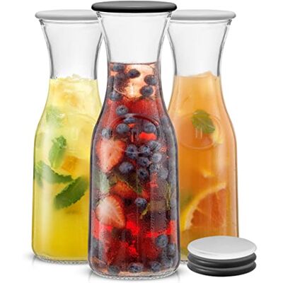 JoyJolt Glazen karaf met deksels. 3 glazen karaffen voor Mimosa Bar 36 oz capaciteit. 6 deksels! brunch decoraties, nachtkastje waterkaraf, jus d'orange container, catering drank karaffen & kruiken JoyJolt Glazen karaf met deksels. 3 glazen karaffen voor Mimosa Bar 36 oz capaciteit. 6 deksels! brunch decoraties, nachtkastje waterkaraf, jus d'orange container, catering drank karaffen & kruiken